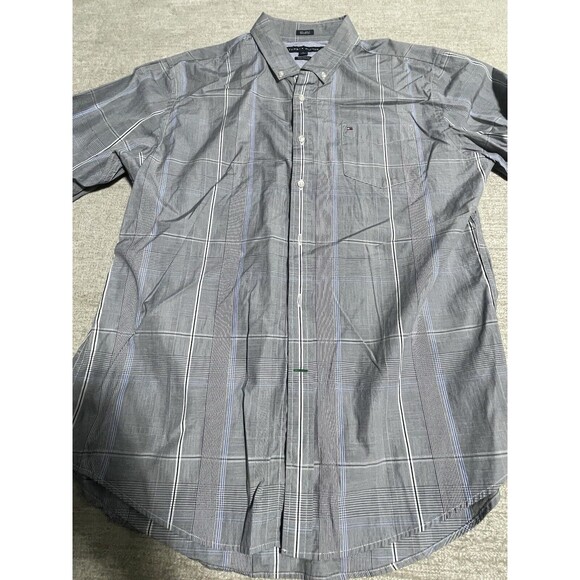 Tommy Hilfiger Shirt Men’s XL Gray Button Down Collared Plaid Custom Fit - Picture 5 of 10